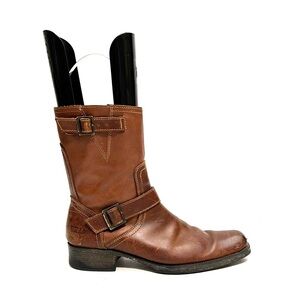 Vintage 1990s men’s brown leather dual buckle square toe fashion boots